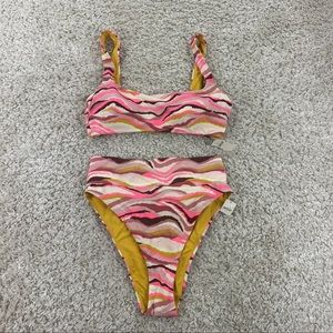 Aerie Womens Size Medium Bikini Swimsuit Set Scoop Top High Waisted Colorful